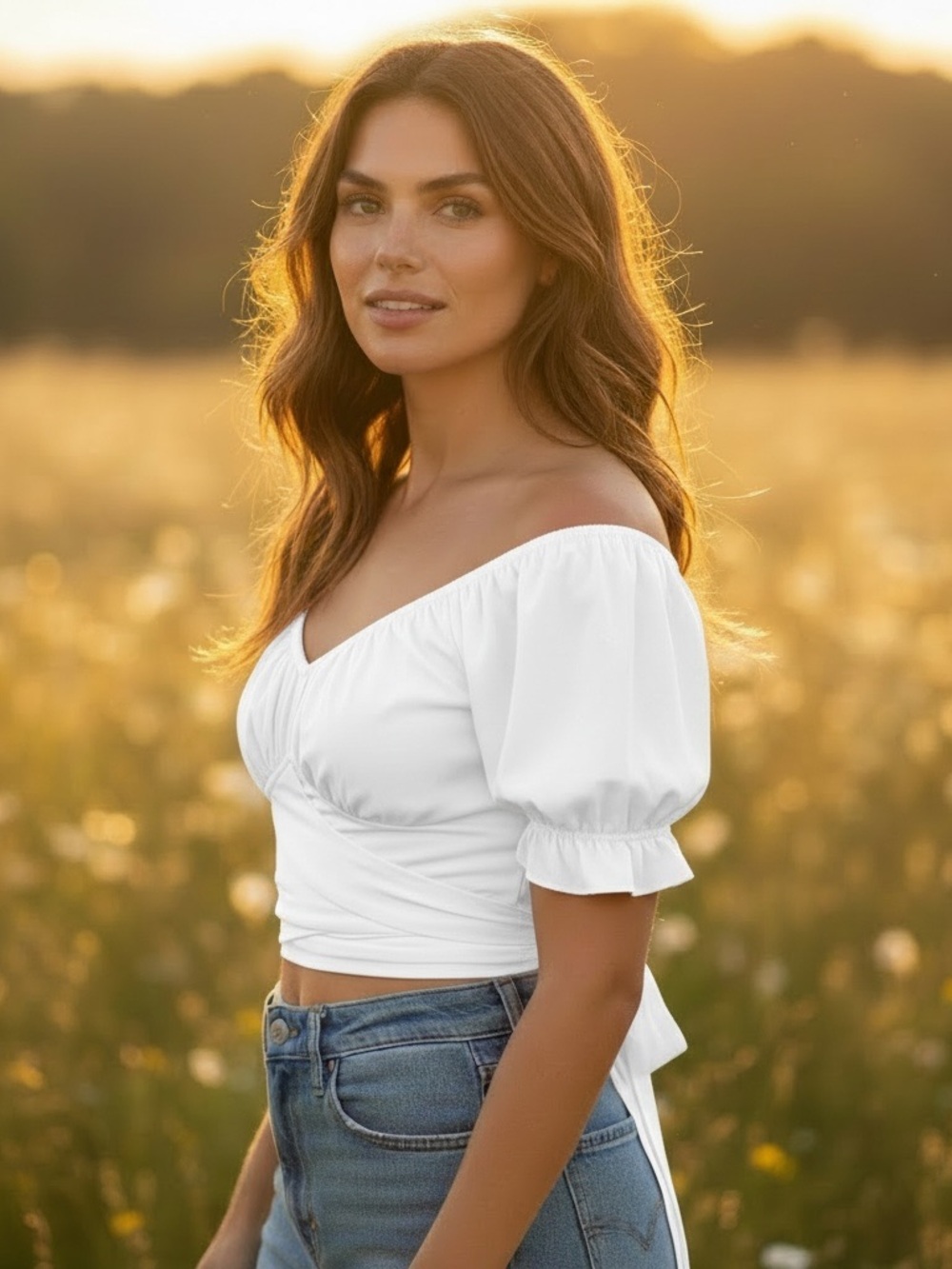 Hers & Mine // Off-Shoulder Tie-Waist Crop Top // White